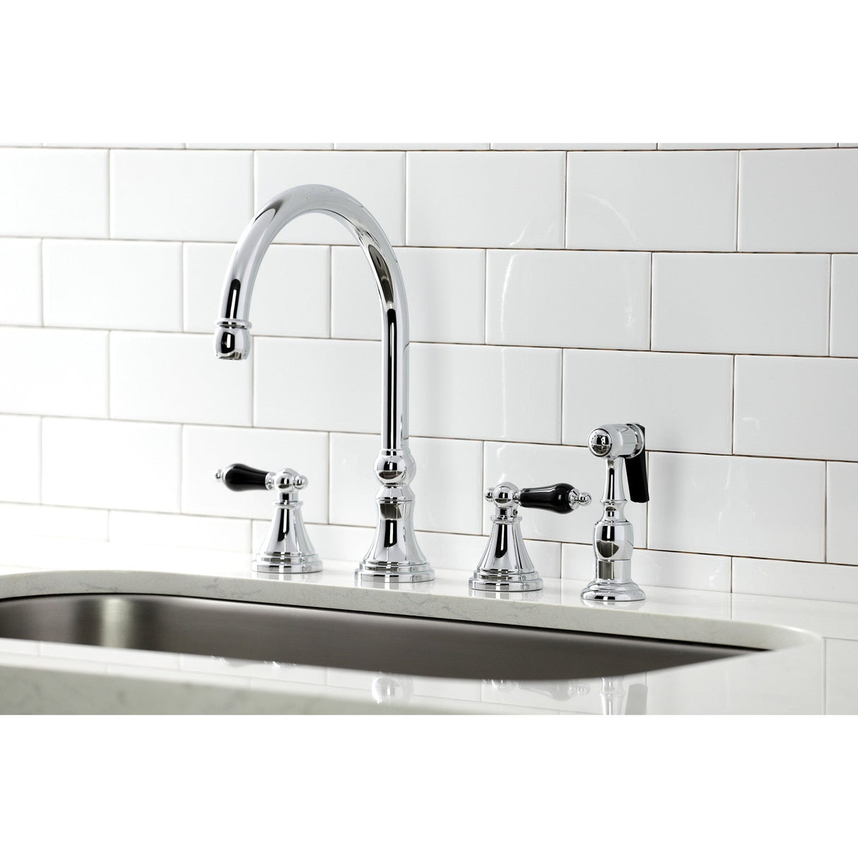 Duchess KS2791PKLBS Widespread Kitchen Faucet with Brass Sprayer, Polished Chrome