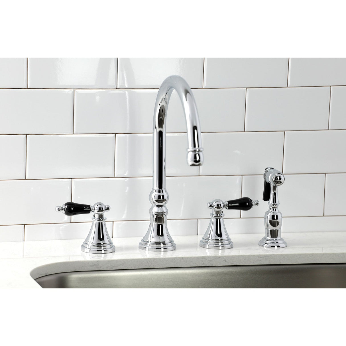 Duchess KS2791PKLBS Widespread Kitchen Faucet with Brass Sprayer, Polished Chrome