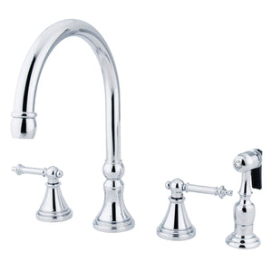 Templeton KS2791TLBS Two-Handle 4-Hole Deck Mount Widespread Kitchen Faucet with Brass Sprayer, Polished Chrome