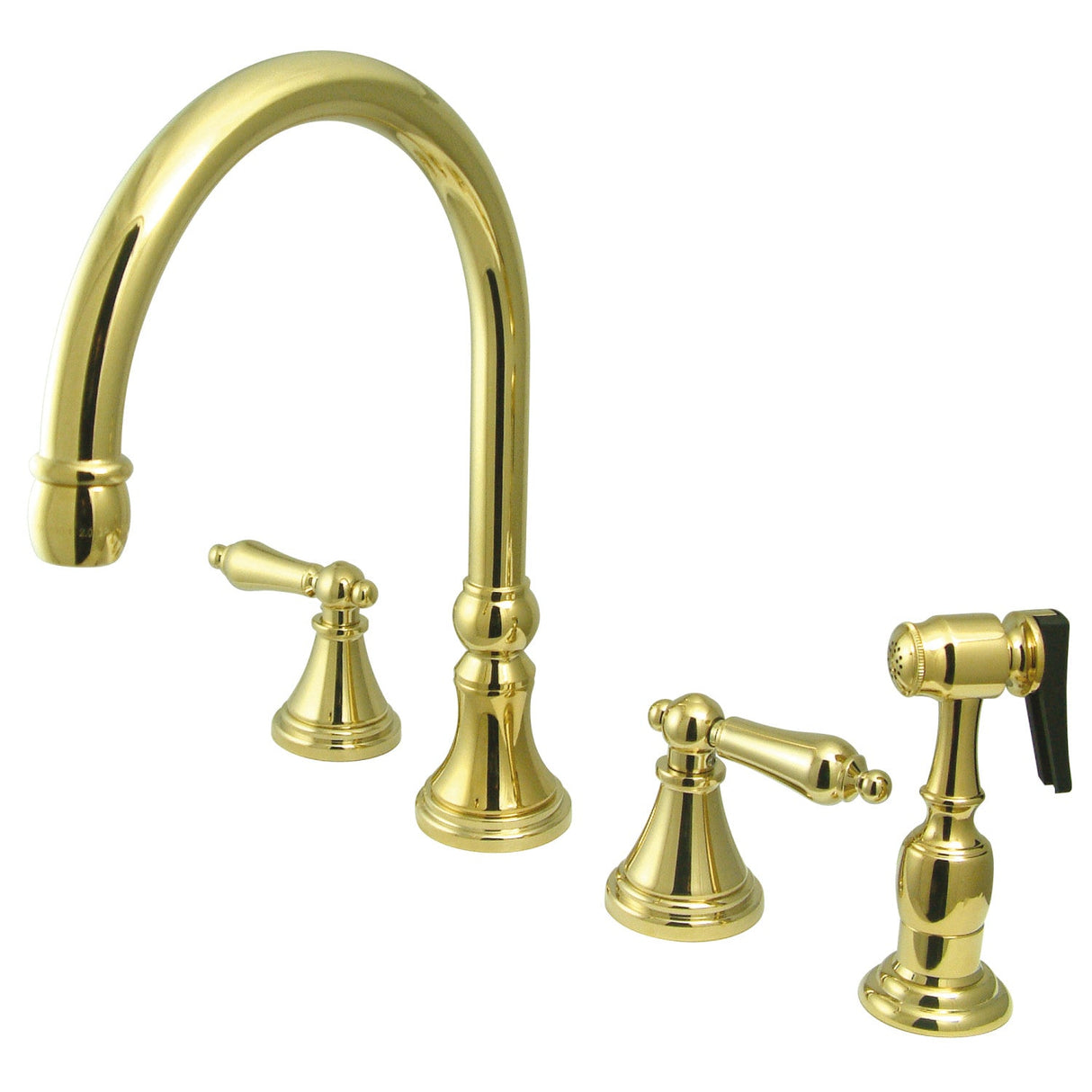 Governor KS2792ALBS Two-Handle 4-Hole Deck Mount Widespread Kitchen Faucet with Brass Sprayer, Polished Brass