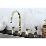 Governor KS2792BLBS Two-Handle 4-Hole Deck Mount Widespread Kitchen Faucet with Brass Sprayer, Polished Brass