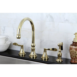NuFrench KS2792DFLBS Two-Handle 4-Hole Deck Mount Widespread Kitchen Faucet with Brass Sprayer, Polished Brass