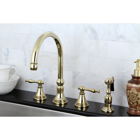 Governor KS2792NLBS Two-Handle 4-Hole Deck Mount Widespread Kitchen Faucet with Brass Sprayer, Polished Brass