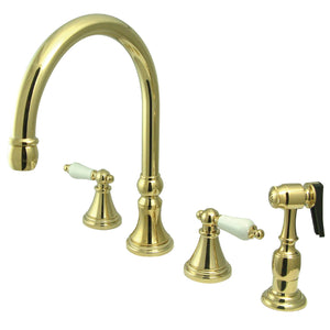 Governor KS2792PLBS Two-Handle 4-Hole Deck Mount Widespread Kitchen Faucet with Brass Sprayer, Polished Brass