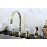 Governor KS2792PXBS Two-Handle 4-Hole Deck Mount Widespread Kitchen Faucet with Brass Sprayer, Polished Brass