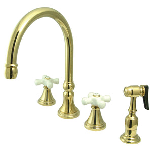 Governor KS2792PXBS Two-Handle 4-Hole Deck Mount Widespread Kitchen Faucet with Brass Sprayer, Polished Brass