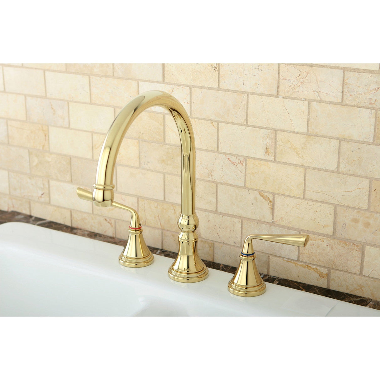 Silver Sage KS2792ZLLS Two-Handle 3-Hole Deck Mount Widespread Kitchen Faucet, Polished Brass