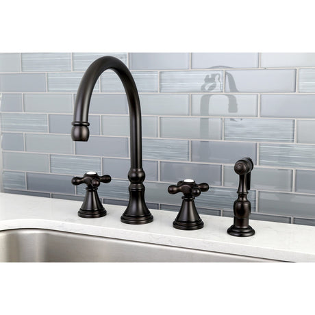 Governor KS2795AXBS Two-Handle 4-Hole Deck Mount Widespread Kitchen Faucet with Brass Sprayer, Oil Rubbed Bronze