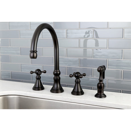 Governor KS2795KXBS Two-Handle 4-Hole Deck Mount Widespread Kitchen Faucet with Brass Sprayer, Oil Rubbed Bronze