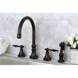 Governor KS2795NLBS Two-Handle 4-Hole Deck Mount Widespread Kitchen Faucet with Brass Sprayer, Oil Rubbed Bronze