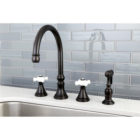 Governor KS2795PXBS Two-Handle 4-Hole Deck Mount Widespread Kitchen Faucet with Brass Sprayer, Oil Rubbed Bronze