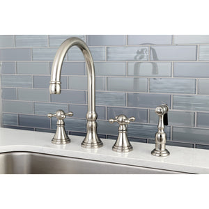 Governor KS2798KXBS Two-Handle 4-Hole Deck Mount Widespread Kitchen Faucet with Brass Sprayer, Brushed Nickel