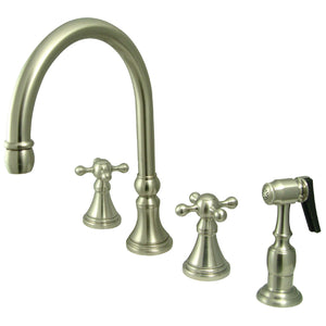 Governor KS2798KXBS Two-Handle 4-Hole Deck Mount Widespread Kitchen Faucet with Brass Sprayer, Brushed Nickel