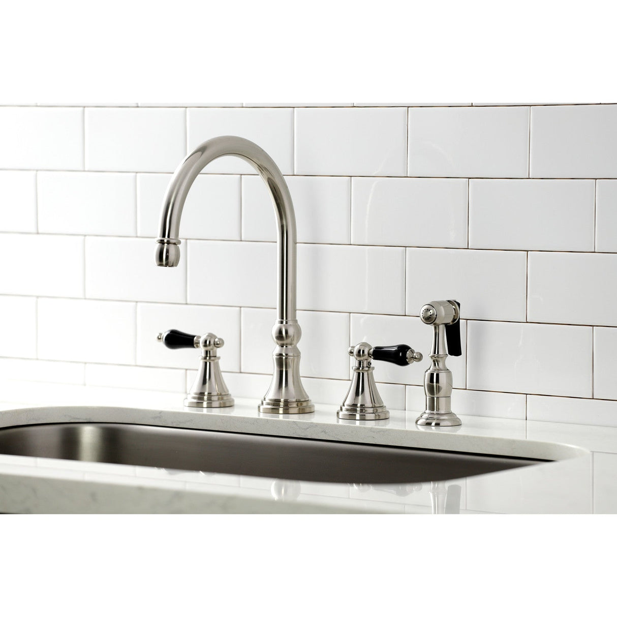 Duchess KS2798PKLBS Widespread Kitchen Faucet with Brass Sprayer, Brushed Nickel