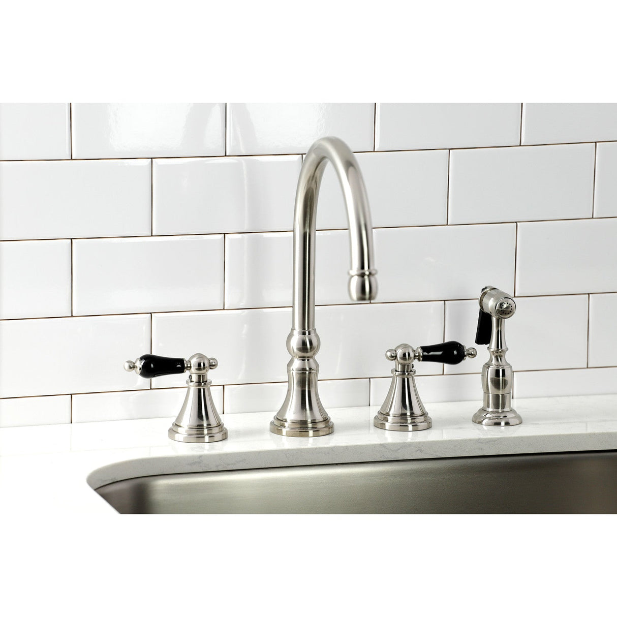 Duchess KS2798PKLBS Widespread Kitchen Faucet with Brass Sprayer, Brushed Nickel