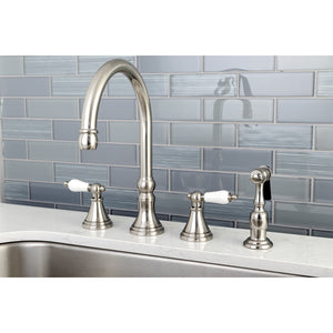 Governor KS2798PLBS Two-Handle 4-Hole Deck Mount Widespread Kitchen Faucet with Brass Sprayer, Brushed Nickel