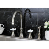 Governor KS2798PXBS Two-Handle 4-Hole Deck Mount Widespread Kitchen Faucet with Brass Sprayer, Brushed Nickel