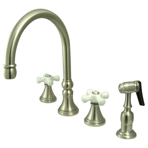 Governor KS2798PXBS Two-Handle 4-Hole Deck Mount Widespread Kitchen Faucet with Brass Sprayer, Brushed Nickel