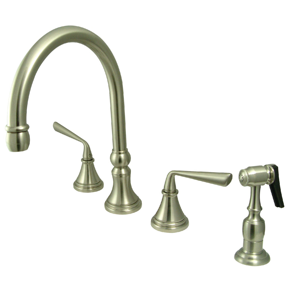 Silver Sage KS2798ZLBS Two-Handle 4-Hole Deck Mount Widespread Kitchen Faucet with Brass Sprayer, Brushed Nickel