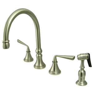Silver Sage KS2798ZLBS Two-Handle 4-Hole Deck Mount Widespread Kitchen Faucet with Brass Sprayer, Brushed Nickel