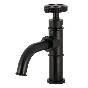 Webb KS2820RKX Single-Handle 1-Hole Deck Mount Bathroom Faucet with Knurled Handle and Push Pop-Up Drain, Matte Black