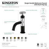 Webb KS2821RKX Single-Handle 1-Hole Deck Mount Bathroom Faucet with Knurled Handle and Push Pop-Up Drain, Matte Black/Polished Chrome