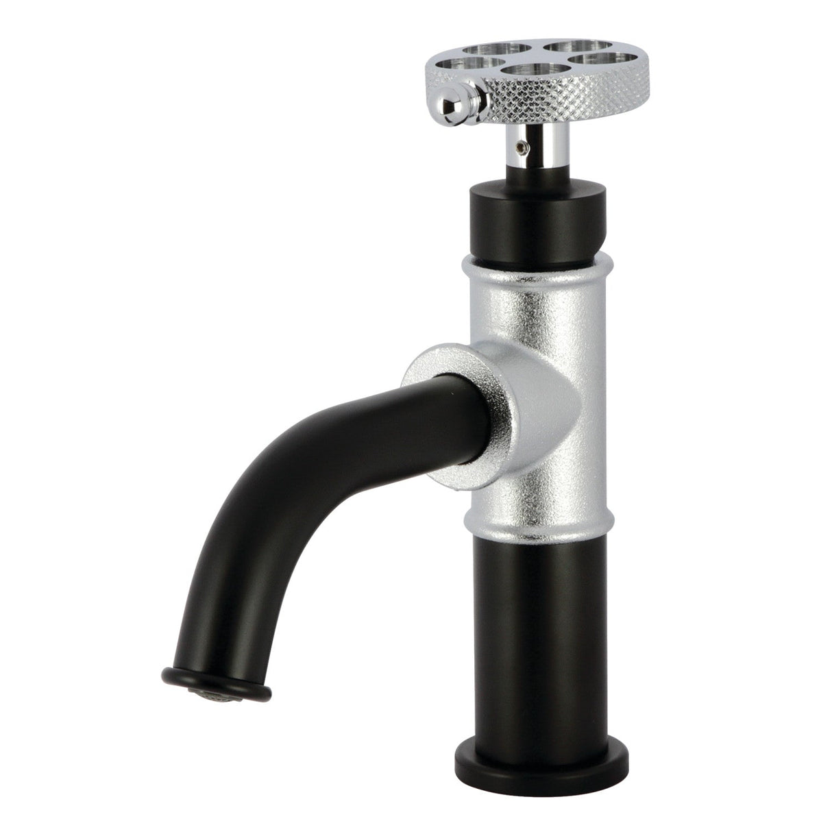 Webb KS2821RKX Single-Handle 1-Hole Deck Mount Bathroom Faucet with Knurled Handle and Push Pop-Up Drain, Matte Black/Polished Chrome