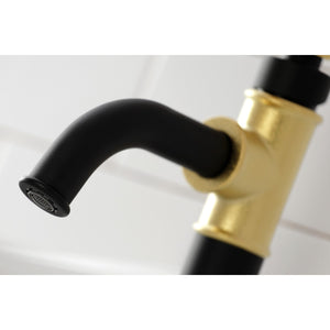 Whitaker KS2822KL Single-Handle 1-Hole Deck Mount Bathroom Faucet with Push Pop-Up, Matte Black/Polished Brass
