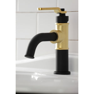 Whitaker KS2822KL Single-Handle 1-Hole Deck Mount Bathroom Faucet with Push Pop-Up, Matte Black/Polished Brass