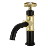Webb KS2822RKX Single-Handle 1-Hole Deck Mount Bathroom Faucet with Knurled Handle and Push Pop-Up Drain, Matte Black/Polished Brass