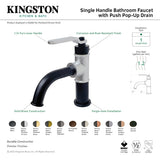 Whitaker KS2824KL Single-Handle 1-Hole Deck Mount Bathroom Faucet with Push Pop-Up, Matte Black/Black Stainless