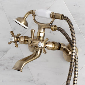 Essex KS285AB Three-Handle 2-Hole Tub Wall Mount Clawfoot Tub Faucet with Hand Shower, Antique Brass