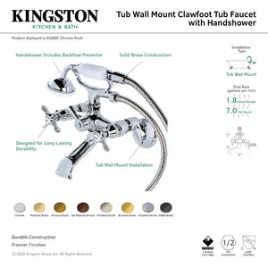 Essex KS285C Three-Handle 2-Hole Tub Wall Mount Clawfoot Tub Faucet with Hand Shower, Polished Chrome