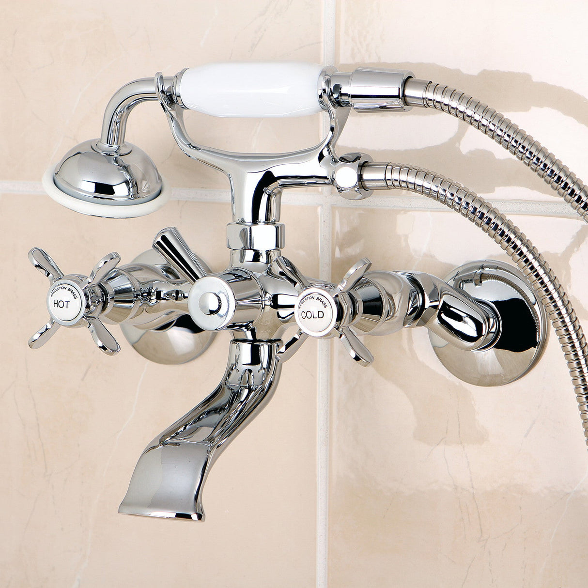 Essex KS285C Three-Handle 2-Hole Tub Wall Mount Clawfoot Tub Faucet with Hand Shower, Polished Chrome