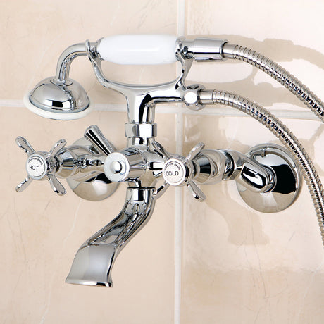 Essex KS285C Three-Handle 2-Hole Tub Wall Mount Clawfoot Tub Faucet with Hand Shower, Polished Chrome
