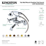Essex KS285PN Three-Handle 2-Hole Tub Wall Mount Clawfoot Tub Faucet with Hand Shower, Polished Nickel
