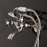 Essex KS285PN Three-Handle 2-Hole Tub Wall Mount Clawfoot Tub Faucet with Hand Shower, Polished Nickel