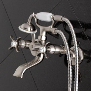 Essex KS285SN Three-Handle 2-Hole Tub Wall Mount Clawfoot Tub Faucet with Hand Shower, Brushed Nickel