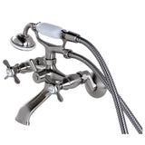 Essex KS285SN Three-Handle 2-Hole Tub Wall Mount Clawfoot Tub Faucet with Hand Shower, Brushed Nickel