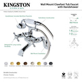 Essex KS286AB Three-Handle 2-Hole Wall Mount Clawfoot Tub Faucet with Hand Shower, Antique Brass