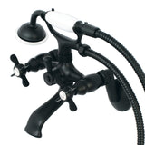 Essex KS286MB Three-Handle 2-Hole Wall Mount Clawfoot Tub Faucet with Hand Shower, Matte Black