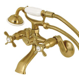 Essex KS286SB Three-Handle 2-Hole Wall Mount Clawfoot Tub Faucet with Hand Shower, Brushed Brass
