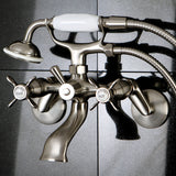 Essex KS286SN Three-Handle 2-Hole Wall Mount Clawfoot Tub Faucet with Hand Shower, Brushed Nickel