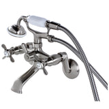 Essex KS286SN Three-Handle 2-Hole Wall Mount Clawfoot Tub Faucet with Hand Shower, Brushed Nickel