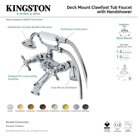 Essex KS287MB Three-Handle 2-Hole Deck Mount Clawfoot Tub Faucet with Hand Shower, Matte Black