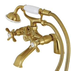 Essex KS287SB Three-Handle 2-Hole Deck Mount Clawfoot Tub Faucet with Hand Shower, Brushed Brass