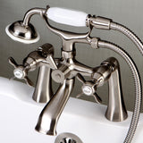 Essex KS288SN Three-Handle 2-Hole Deck Mount Clawfoot Tub Faucet with Hand Shower, Brushed Nickel