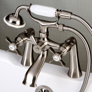 Essex KS288SN Three-Handle 2-Hole Deck Mount Clawfoot Tub Faucet with Hand Shower, Brushed Nickel