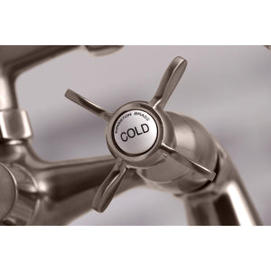 Essex KS288SN Three-Handle 2-Hole Deck Mount Clawfoot Tub Faucet with Hand Shower, Brushed Nickel
