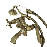 Kingston KS289AB Three-Handle 2-Hole Tub Wall Mount Clawfoot Tub Faucet with Hand Shower, Antique Brass
